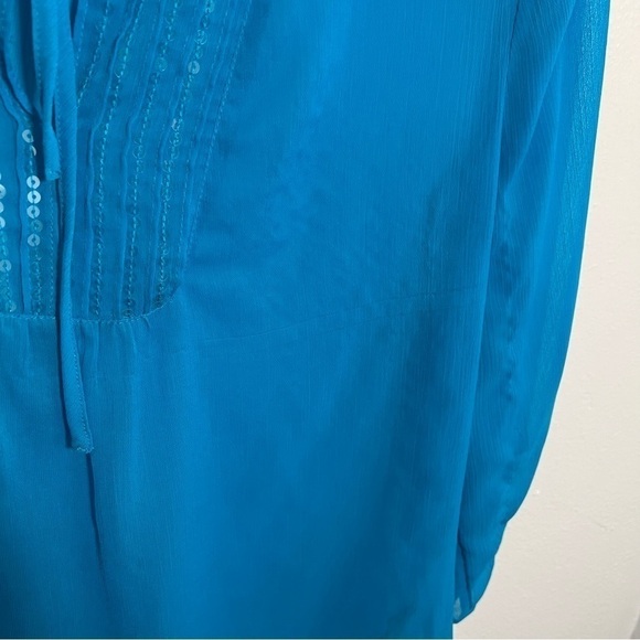 Express Sheer Blouse Peacock Blue Sequins - Picture 11 of 14